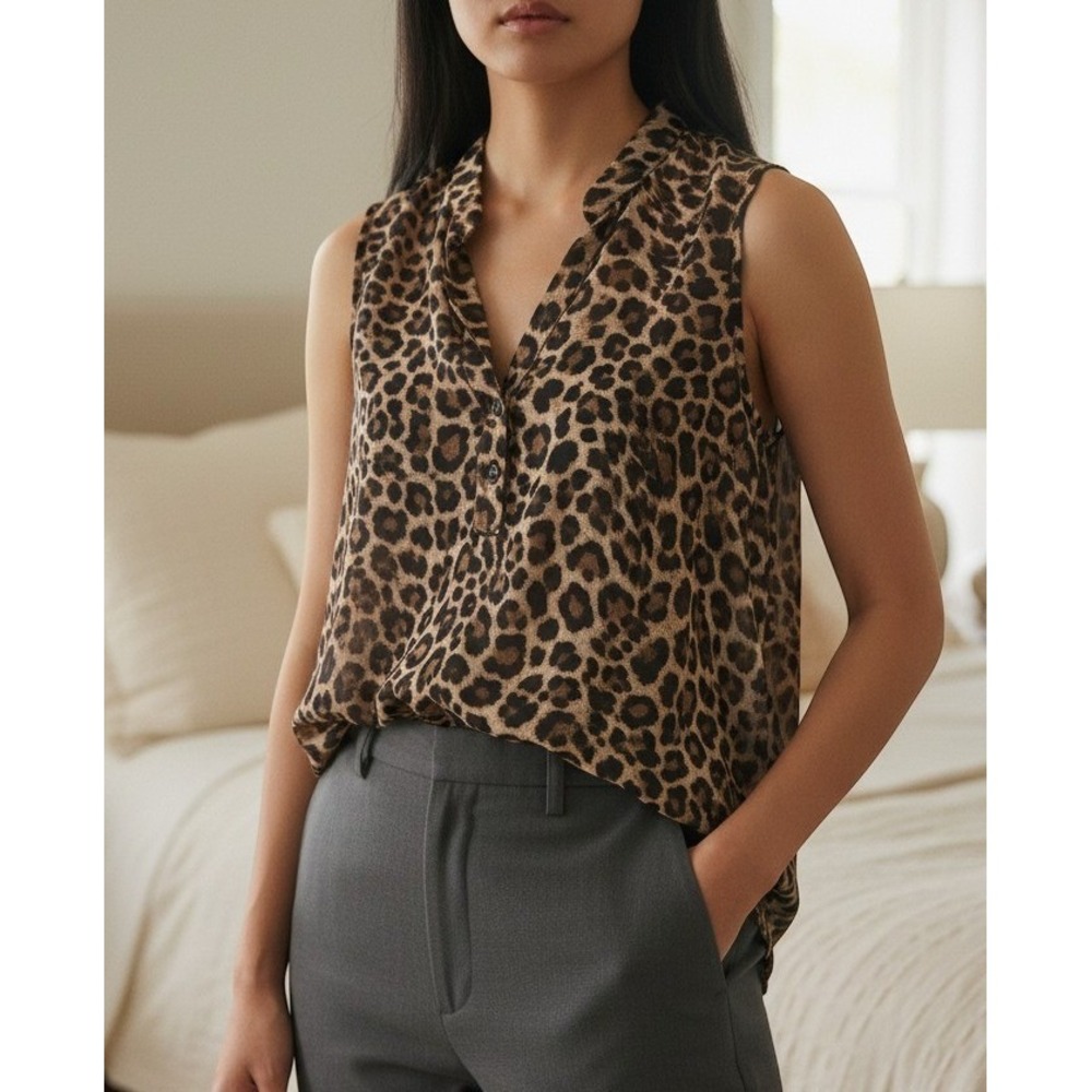 Y2K Wet Seal Leopard Print Sleeveless Blouse Size Small